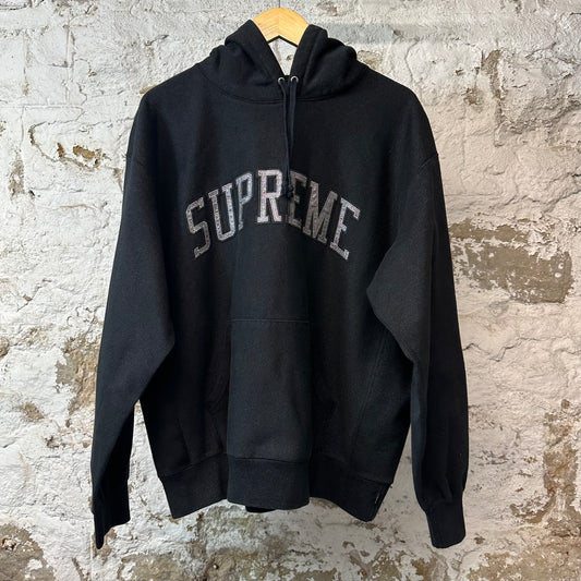 Supreme Silver Spellout Hoodie Black Sz L