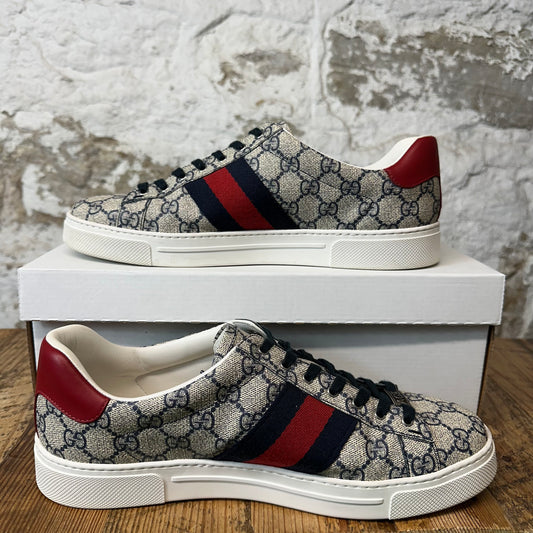 Gucci Ace Navy GG Monogram Beige Sneaker Sz 9