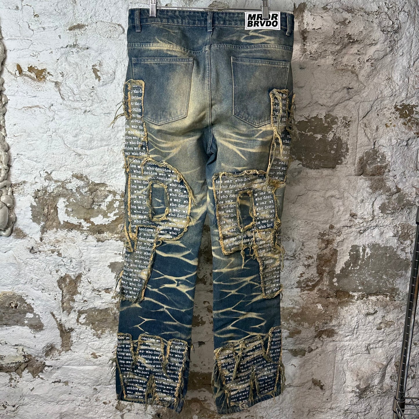 Who Decides War Overlay Scripture Blue Denim Jeans Sz 32