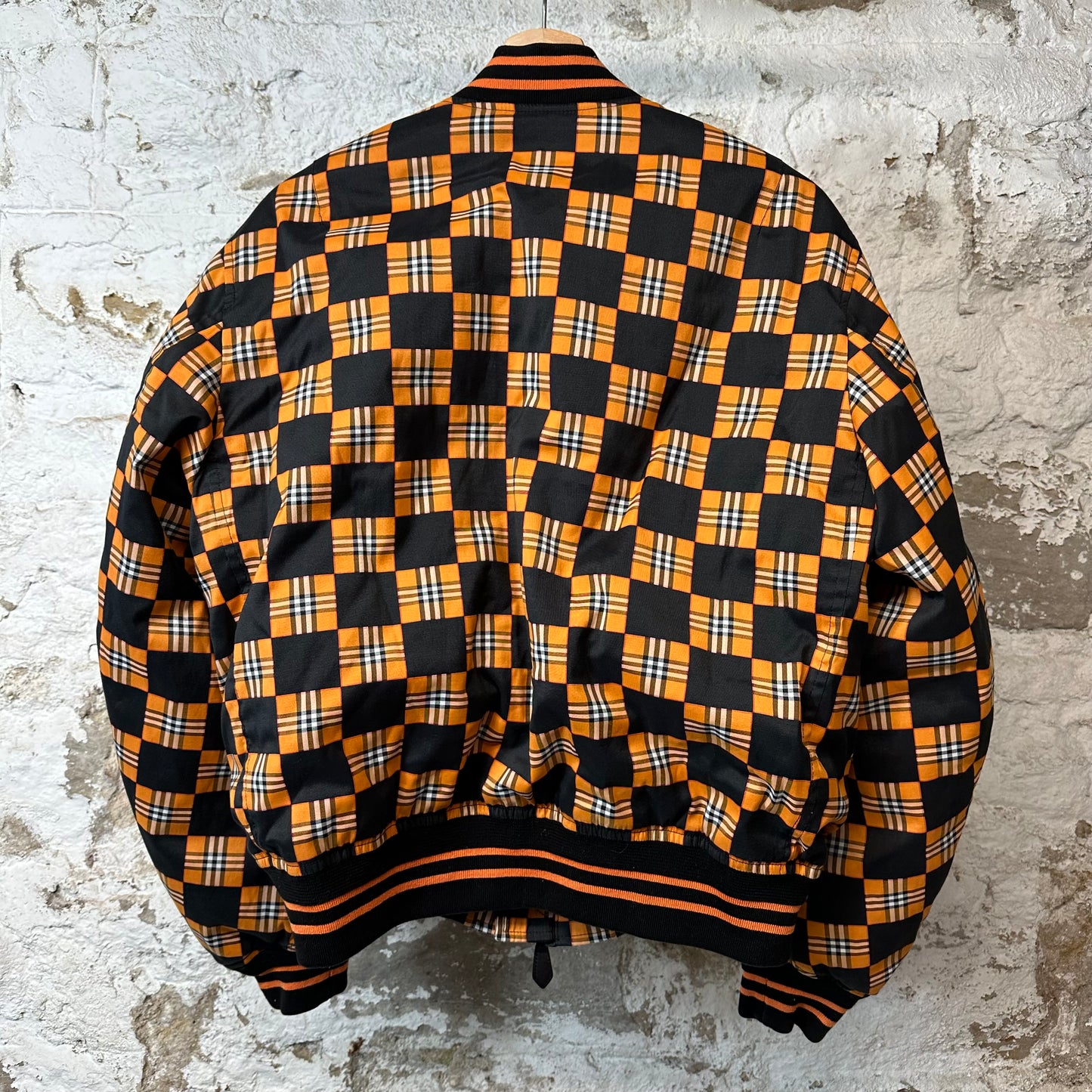 Burberry Black Orange Plaid Bomber Jacket Sz M