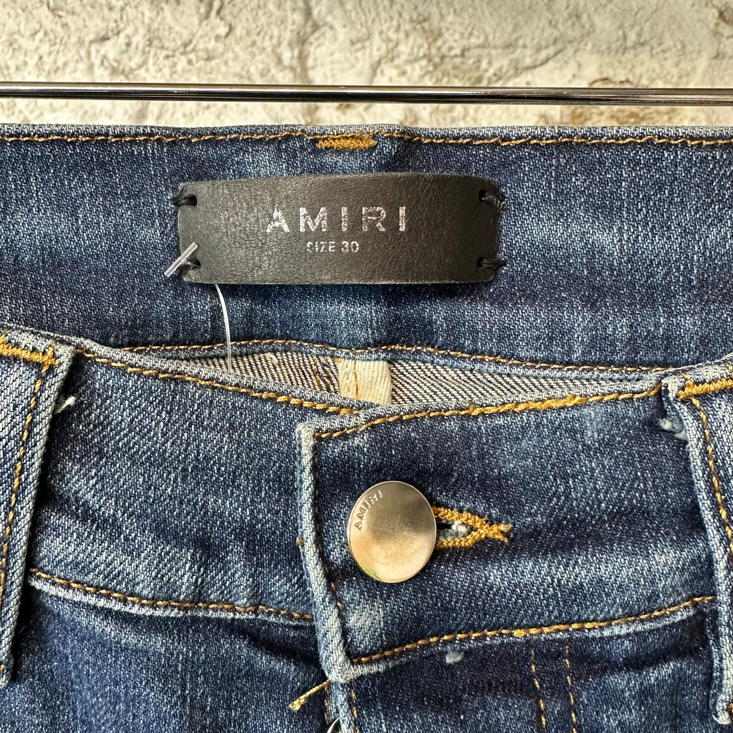 Amiri MX1 Black Leather Dark Blue Denim Jeans Sz 30