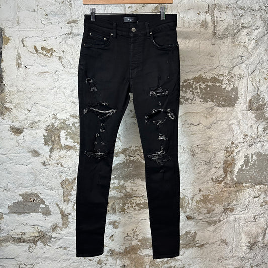 Amiri Distressed Plain Black Denim Jeans Sz 29
