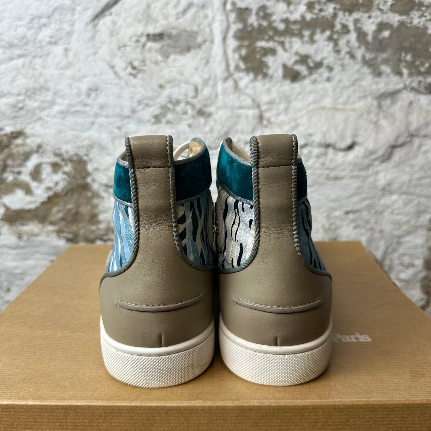 Louboutin Blue Green Stripe Spike Sneaker Sz 10.5 (43.5)