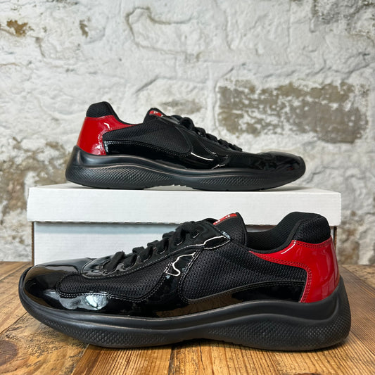 Prada Americas Cup Black Red Patent Sneaker Sz 10.5