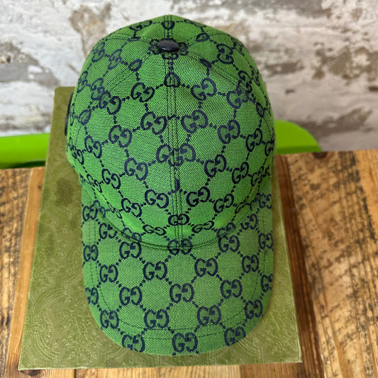 Gucci Black GG Monogram Green Hat Sz M W/ Box