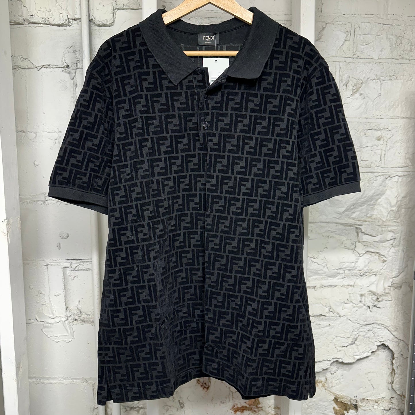 Fendi Velour FF Logo Black T-Shirt Sz XXXL (Fits XL)