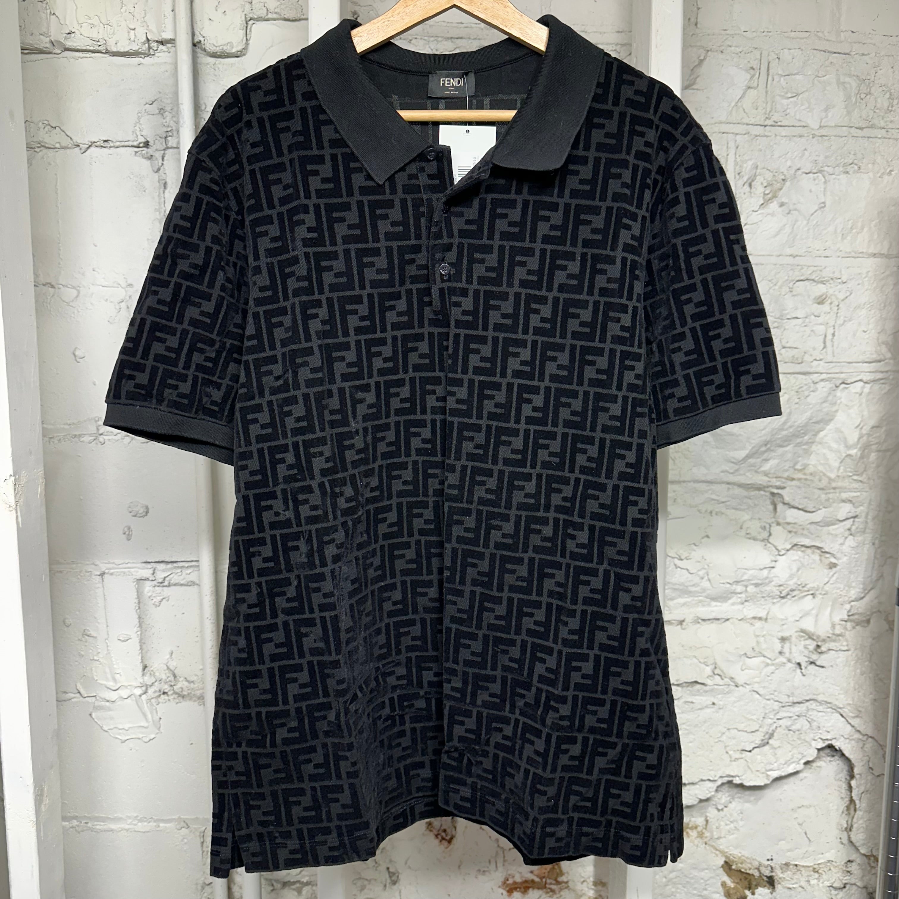 Fendi Velour FF Logo Black T-Shirt Sz XXXL (Fits XL)
