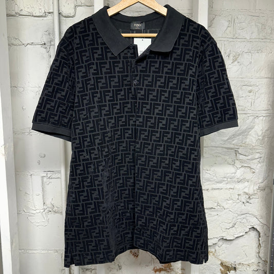 Fendi Velour FF Logo Black T-Shirt Sz XXXL (Fits XL)