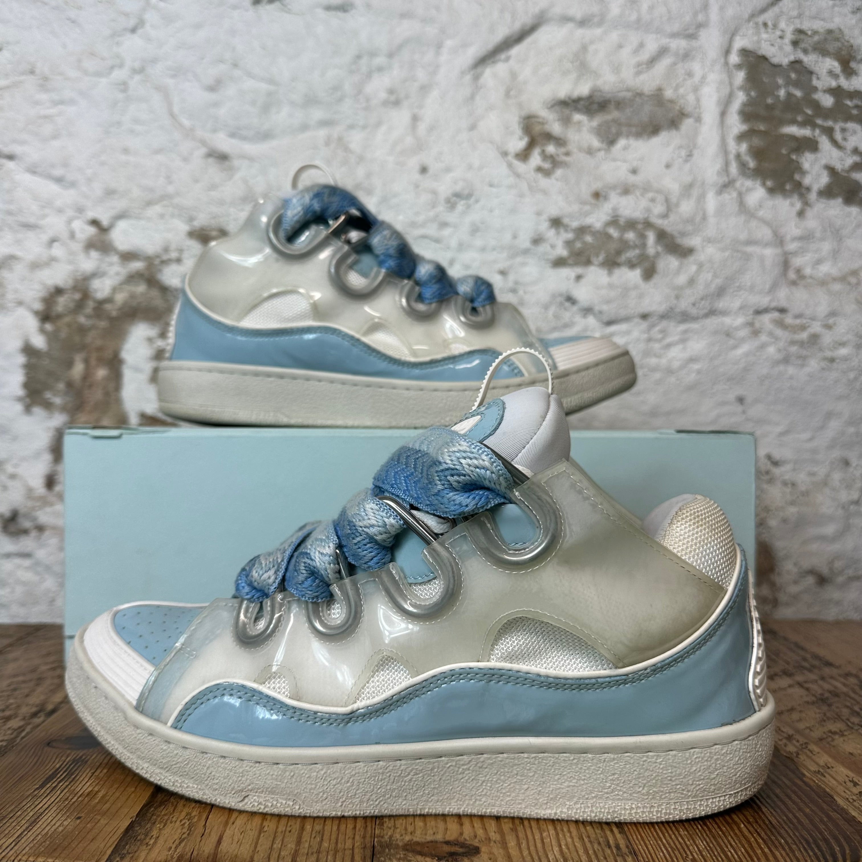 Lanvin Curb Light Blue Lace Clear White Blue Sneaker Sz 9 (42)