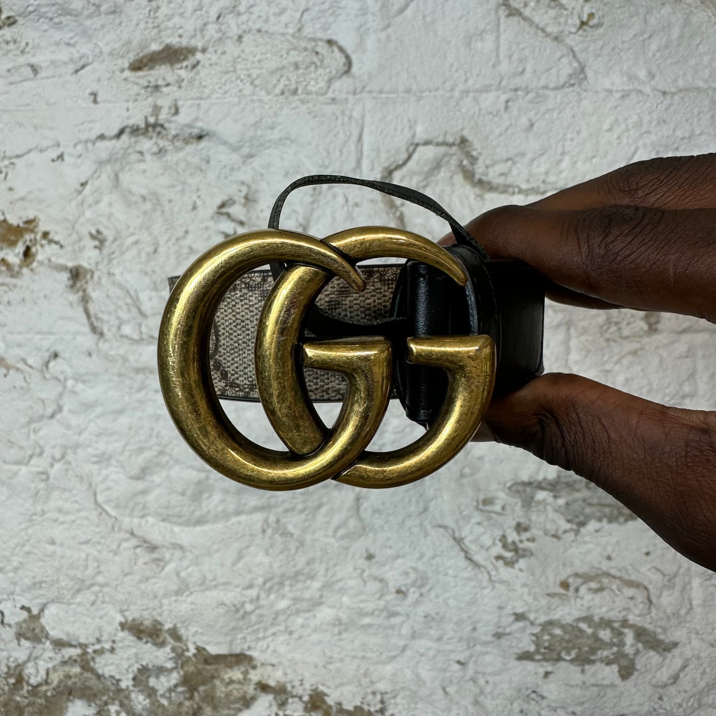 Gucci GG Monogram Gold Buckle Belt Sz (90/36) (Womens)