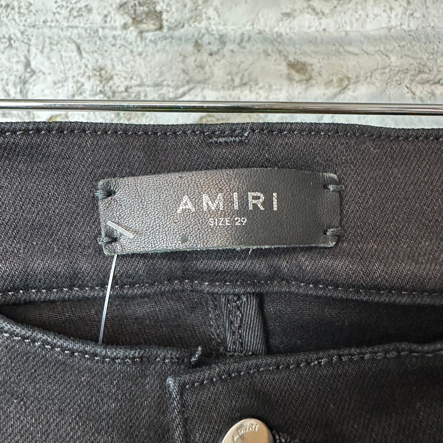 Amiri MX1 Black Leather Black Denim Jean Sz 29