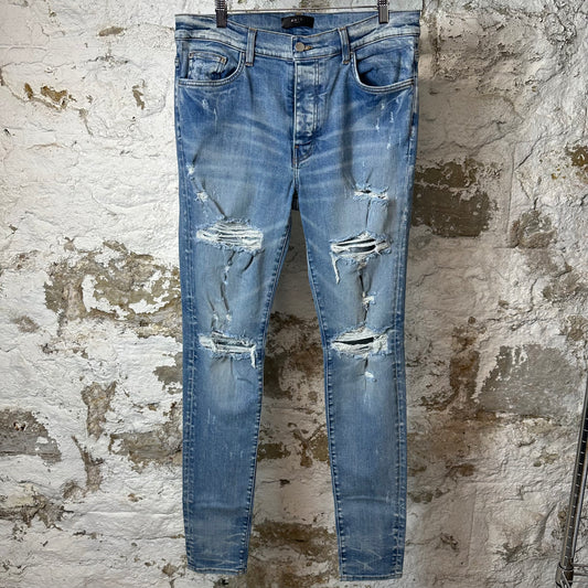 Amiri Distressed Plain Blue Denim Jeans Sz 36