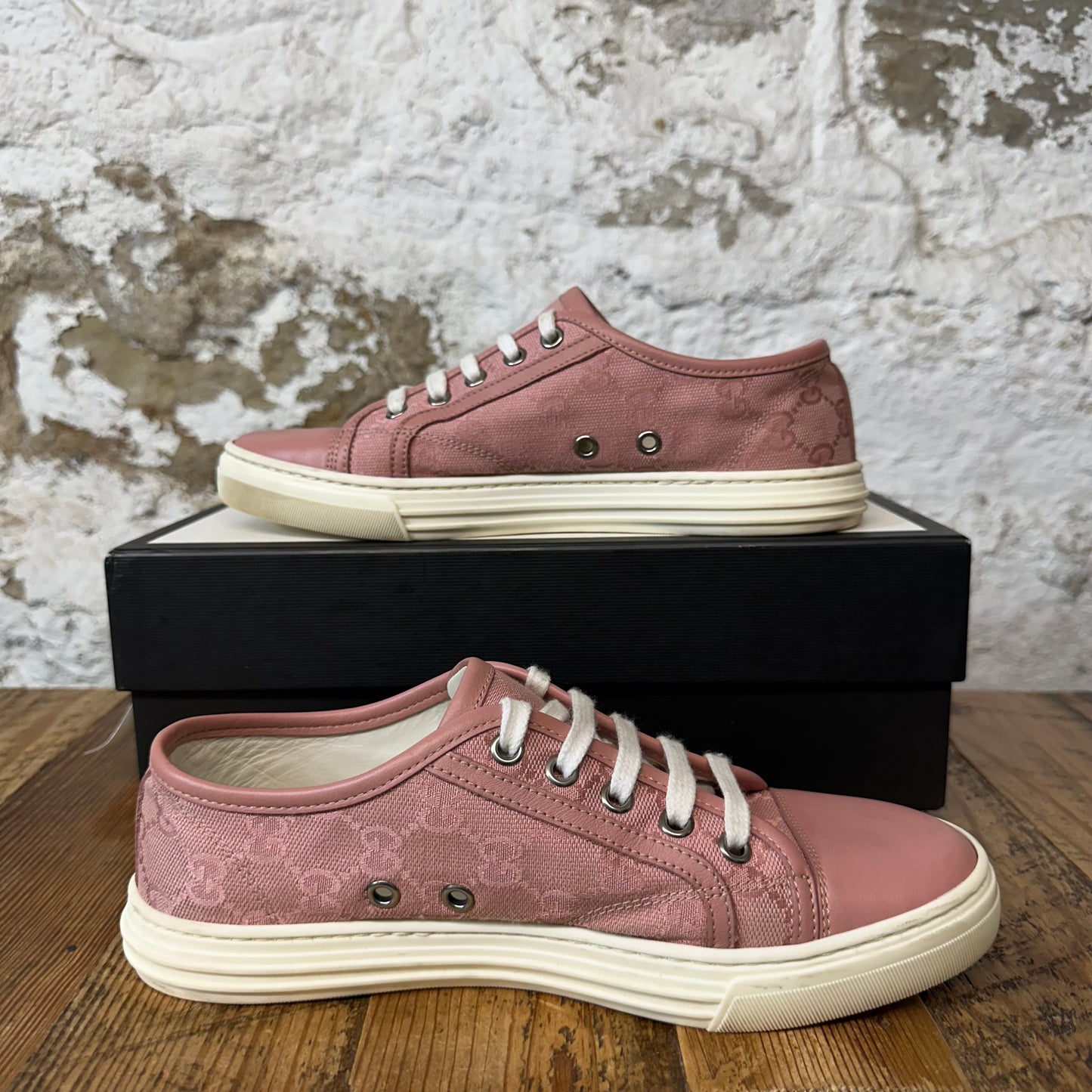 Gucci Pink Monogram White Sneaker Sz 4.5 (36.5)