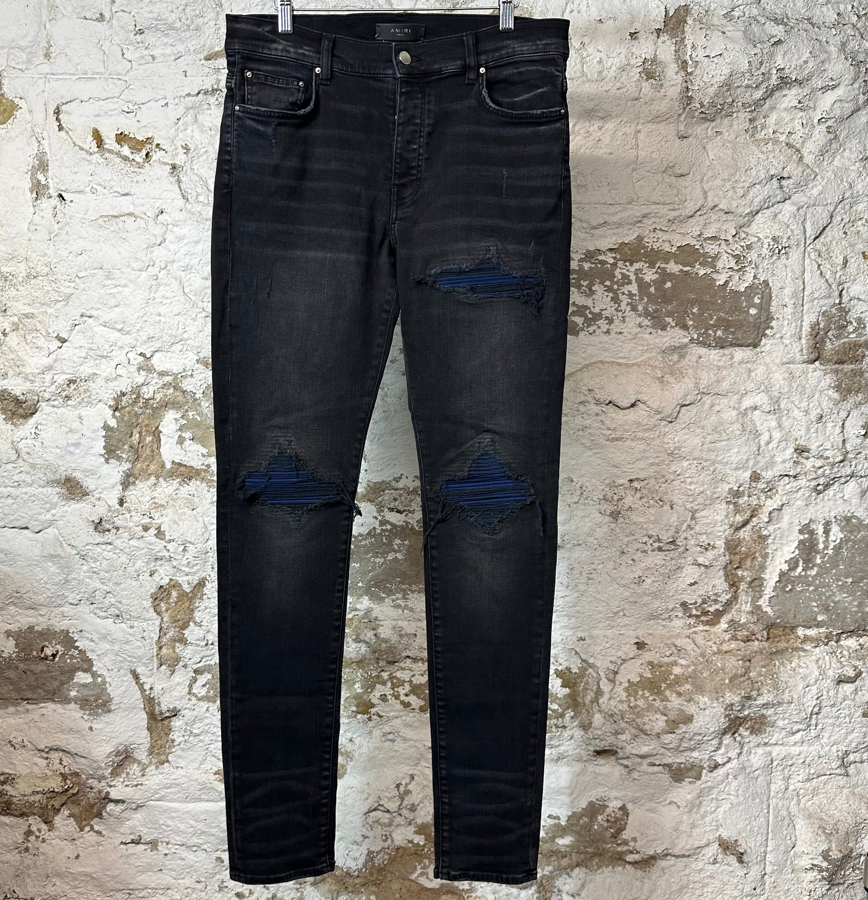 Amiri MX1 Blue Suede Black Denim Jeans Sz 33