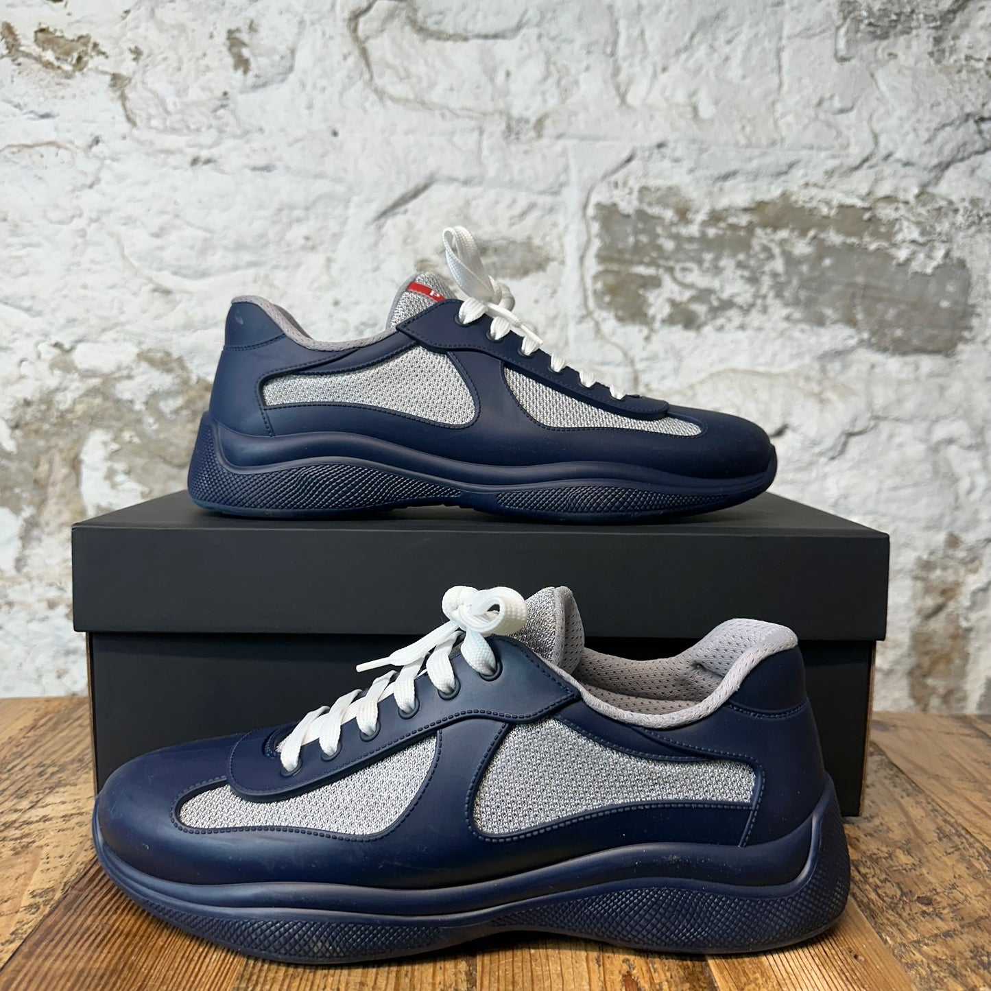 Prada Americas Cup Navy Rubber Grey Sneaker Sz 10 (43)