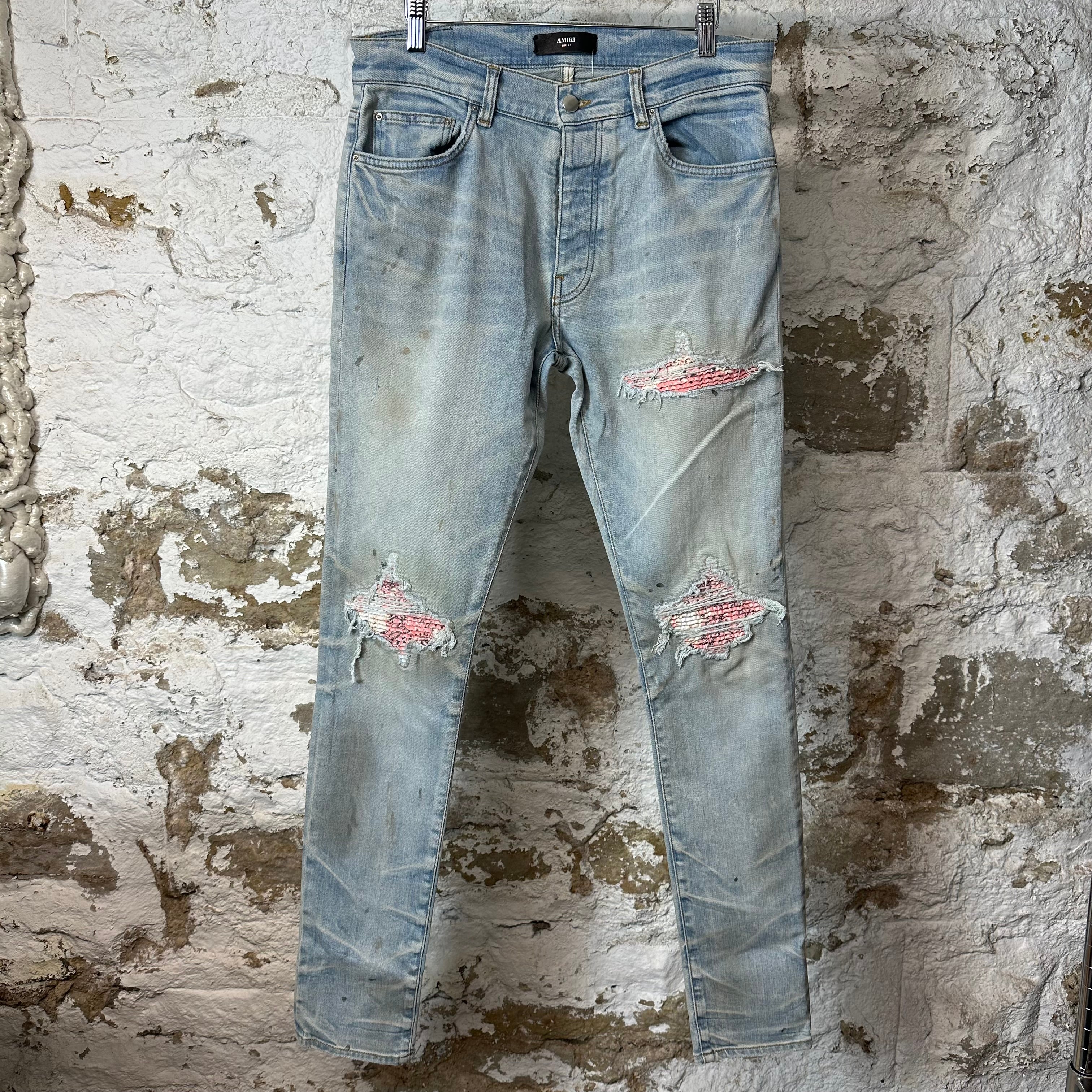 Amiri MX1 Pink Paisley Blue Denim Jeans Sz 31