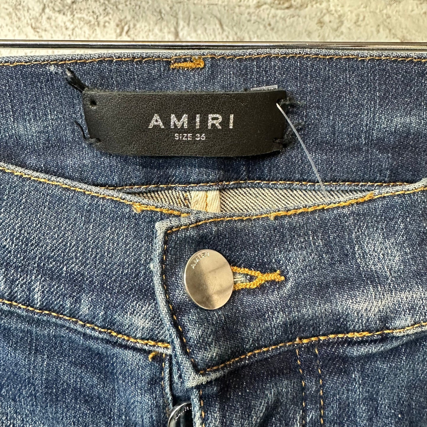 Amiri MX1 Black Leather Dark Blue Denim Jeans Sz 36