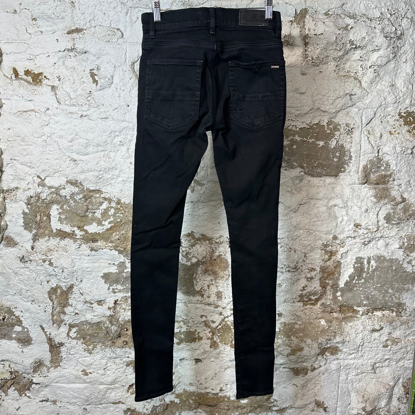 Amiri MX1 Black Leather Black Denim Jeans Sz 28