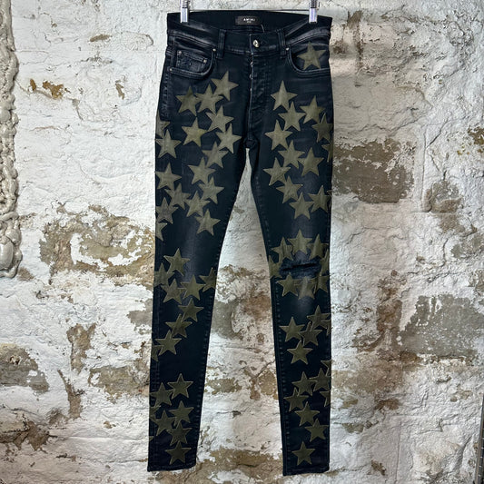 Amiri Green Star Chemist Black Denim Jeans Sz 28