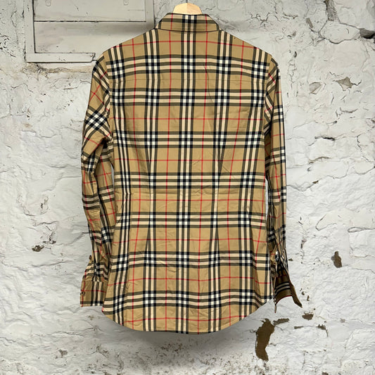 Burberry Beige Plaid Button Up Long Sleeve Shirt Sz 4 Womens