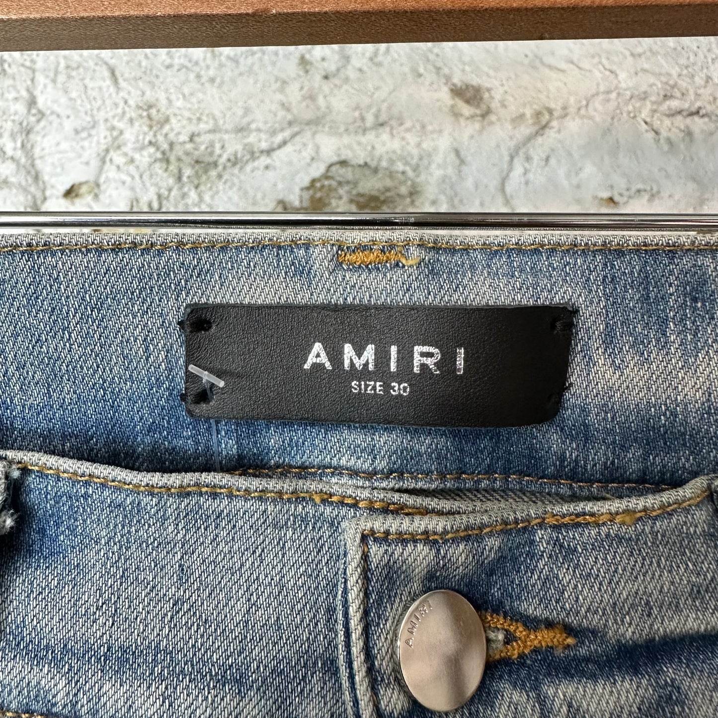 Amiri Knee Hole Plain Blue Denim Jeans Sz 30