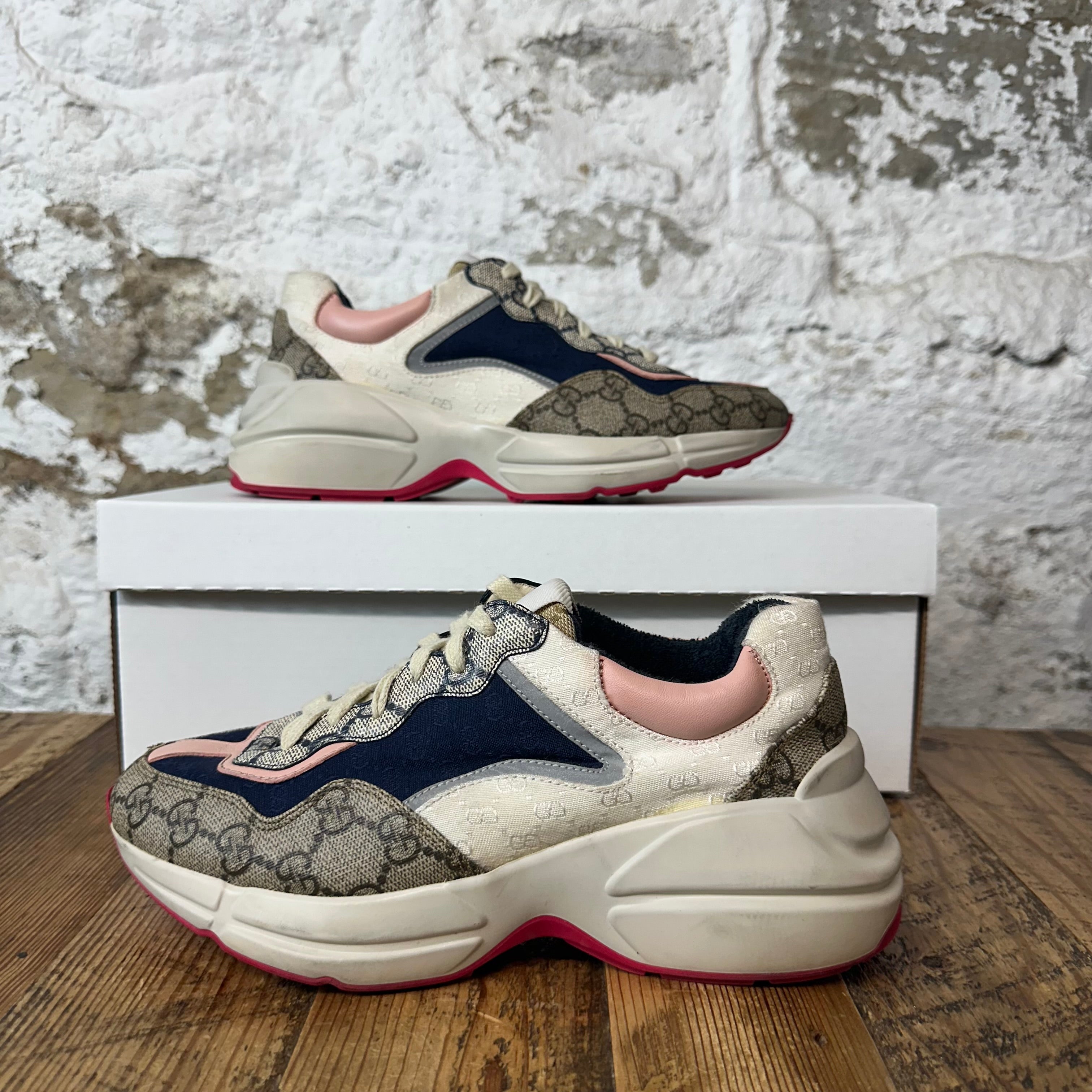 Gucci Rython Navy White Sneaker Sz 5 No Box