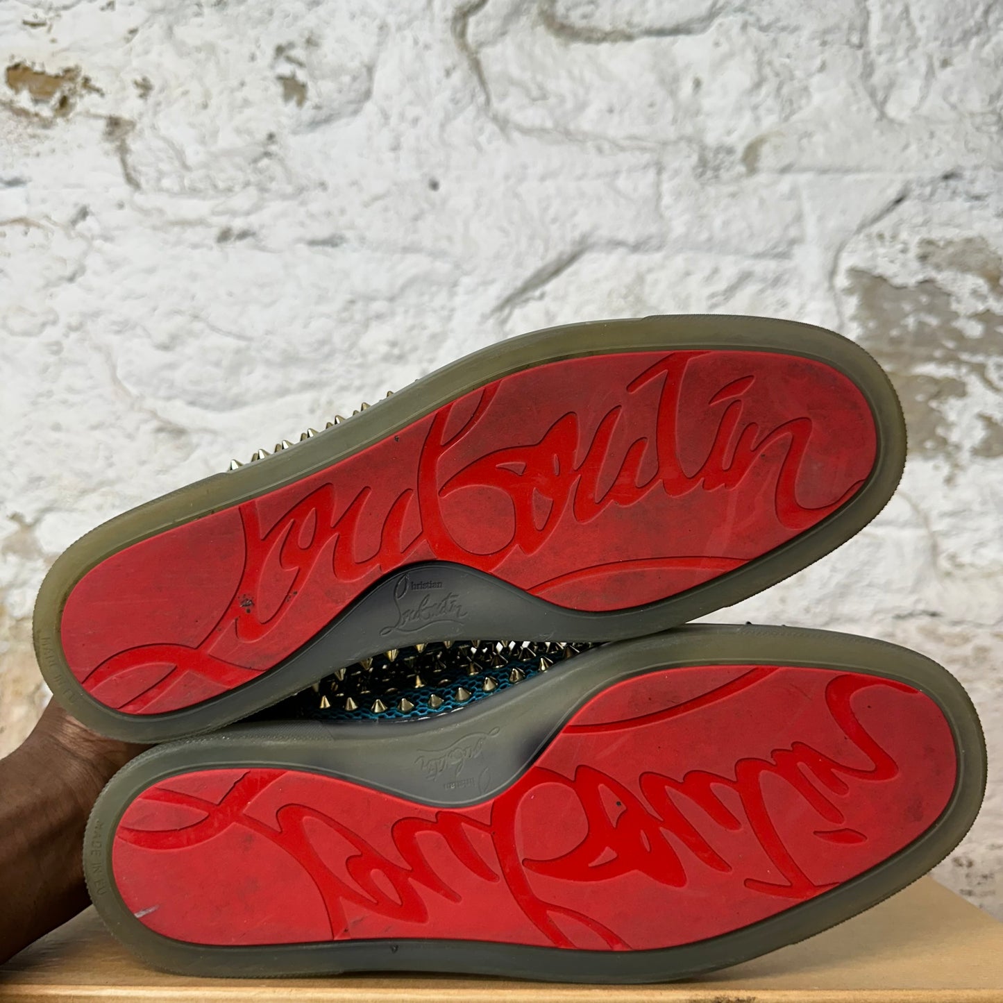 Christian Louboutin High Teal Orange Spike Sneaker Sz 8.5 (41.5)