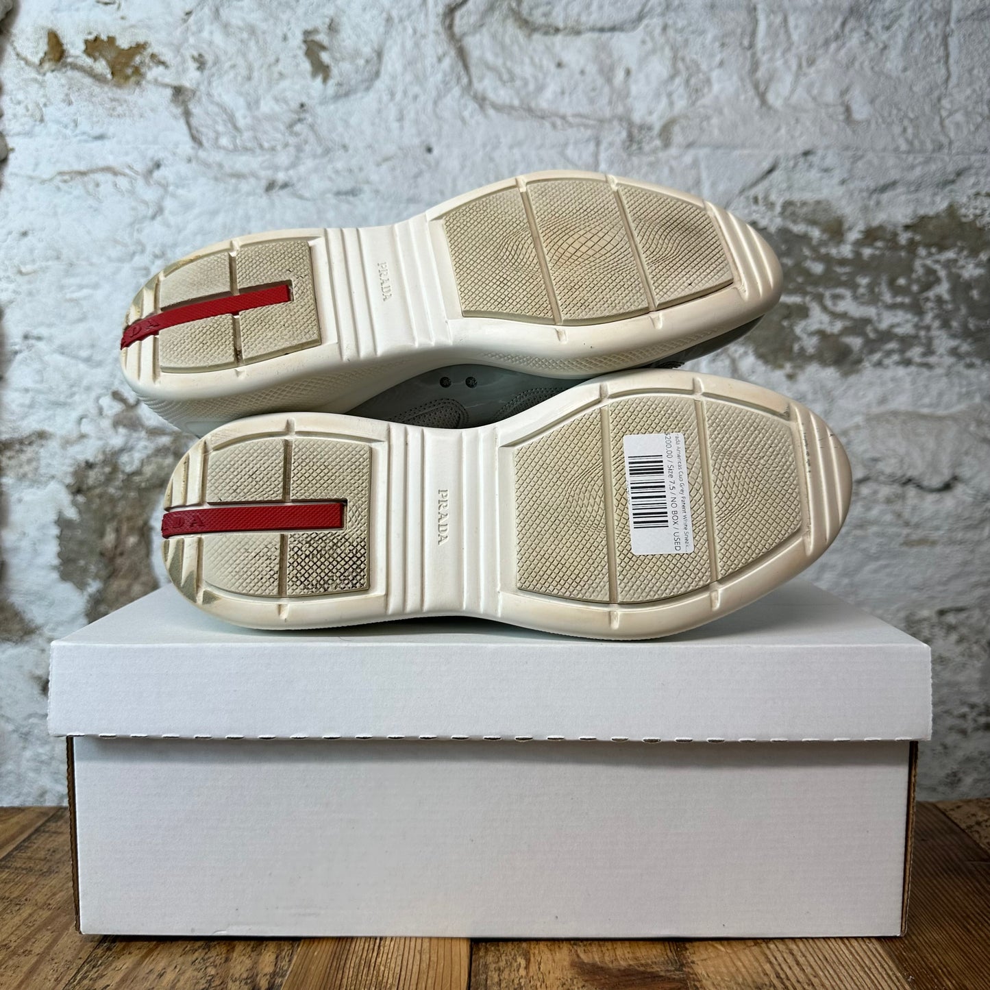 Prada Americas Cup Grey Patent White Sneaker Sz 7.5