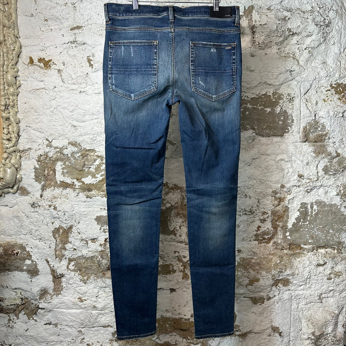 Amiri MX1 Orange Suede Dark Blue Denim Jeans 36