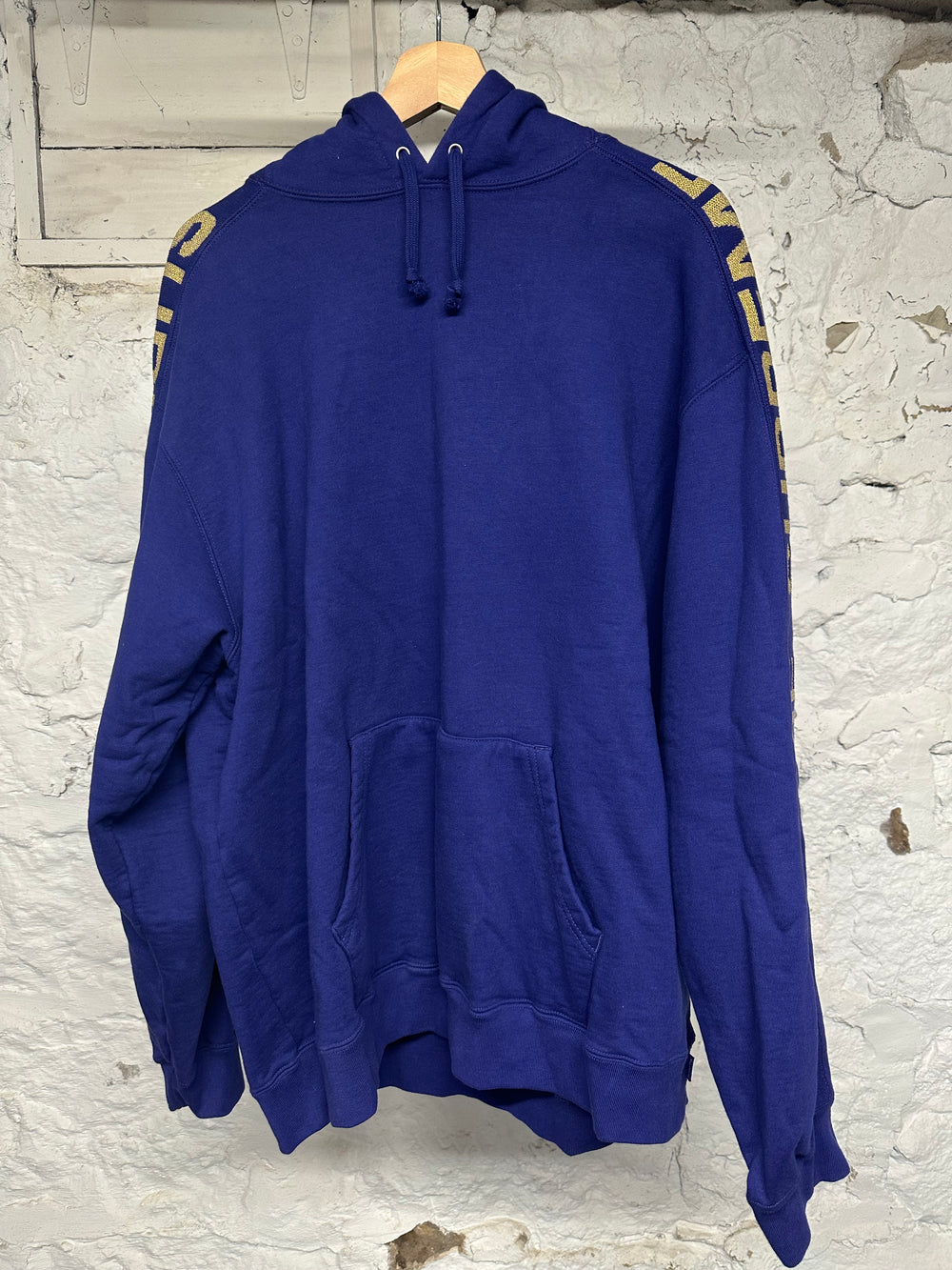 Supreme Purple Gold Sleeve Spellout Hoodie Sz XL