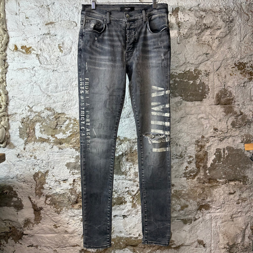 Amiri Army Stencil Grey Denim Jeans Sz 31