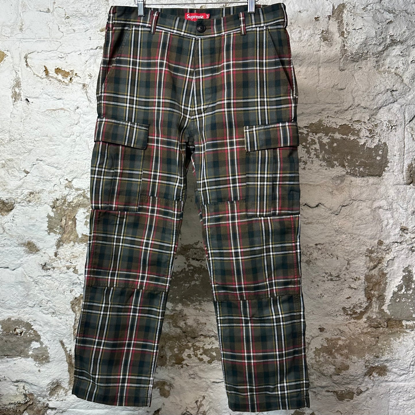 Supreme Green Red Plaid Cargo Pants Sz 34
