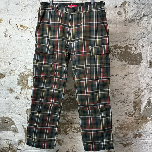 Supreme Green Red Plaid Cargo Pants Sz 34