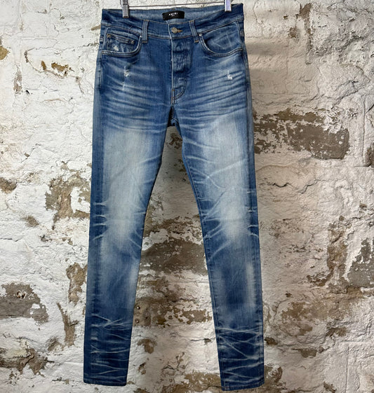 Amiri Plain Blue Honeycomb Denim Jeans Sz 31