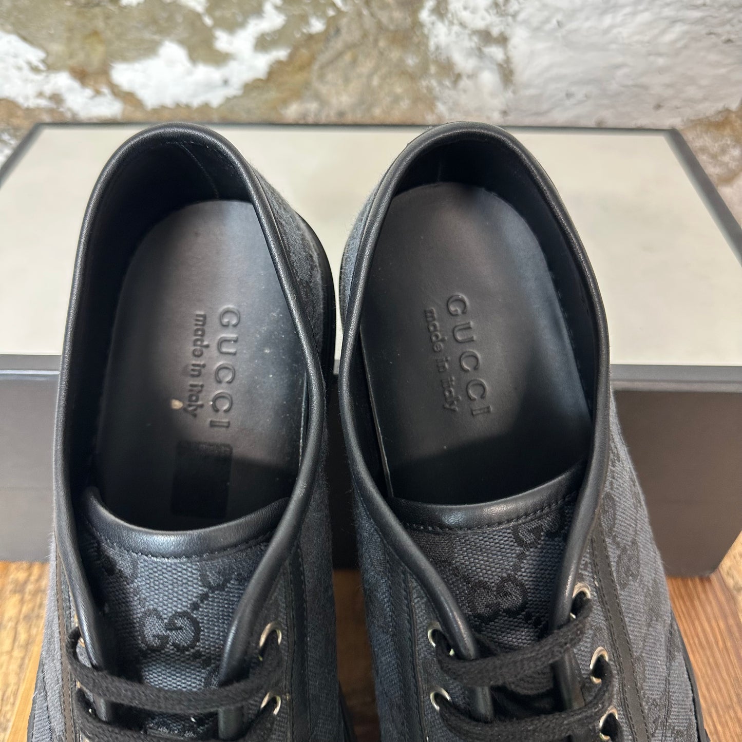Gucci Low Black Monogram Sneaker Sz 9