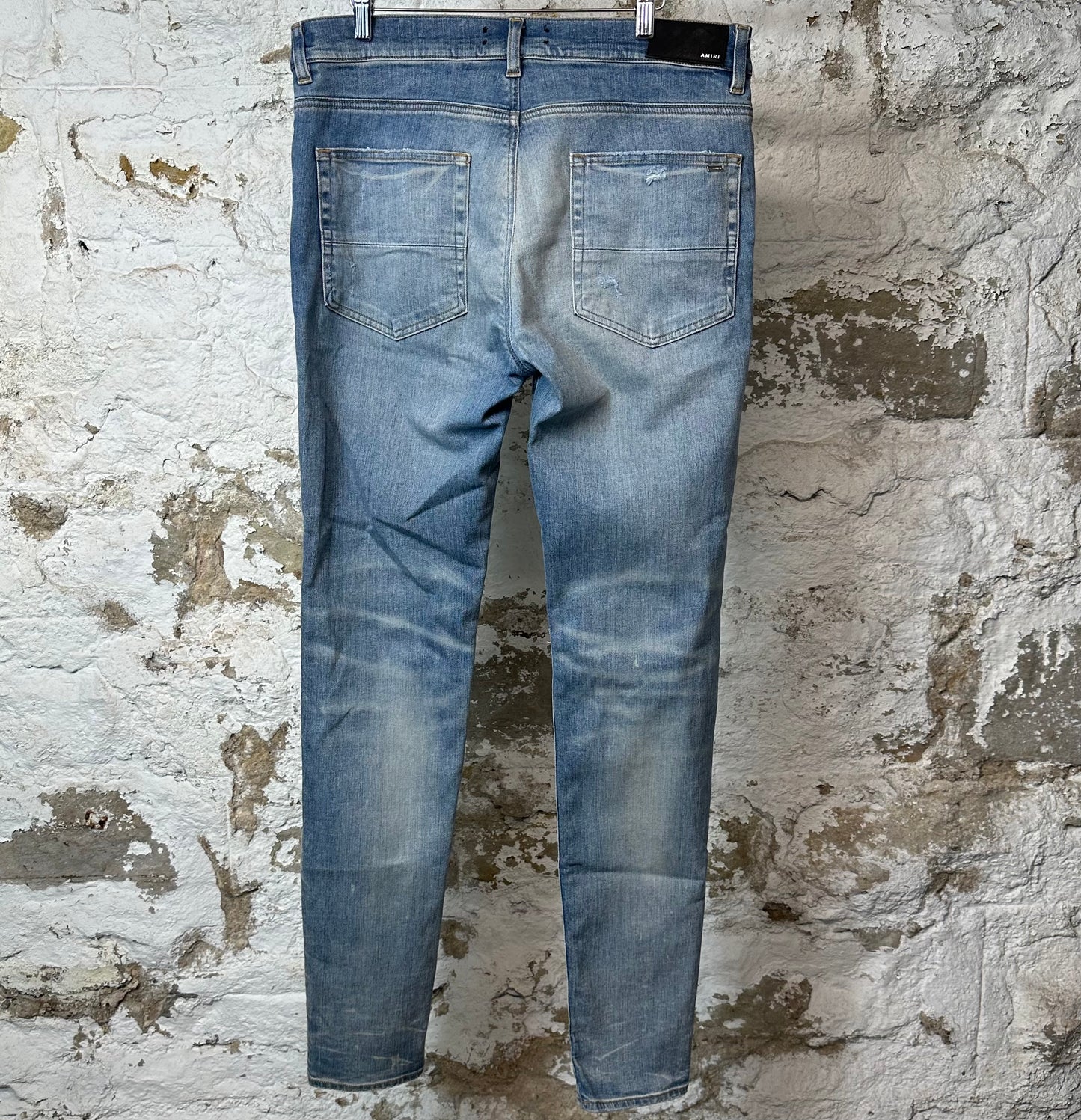 Amiri MX1 Cream Suede Blue Denim Jeans Sz 34