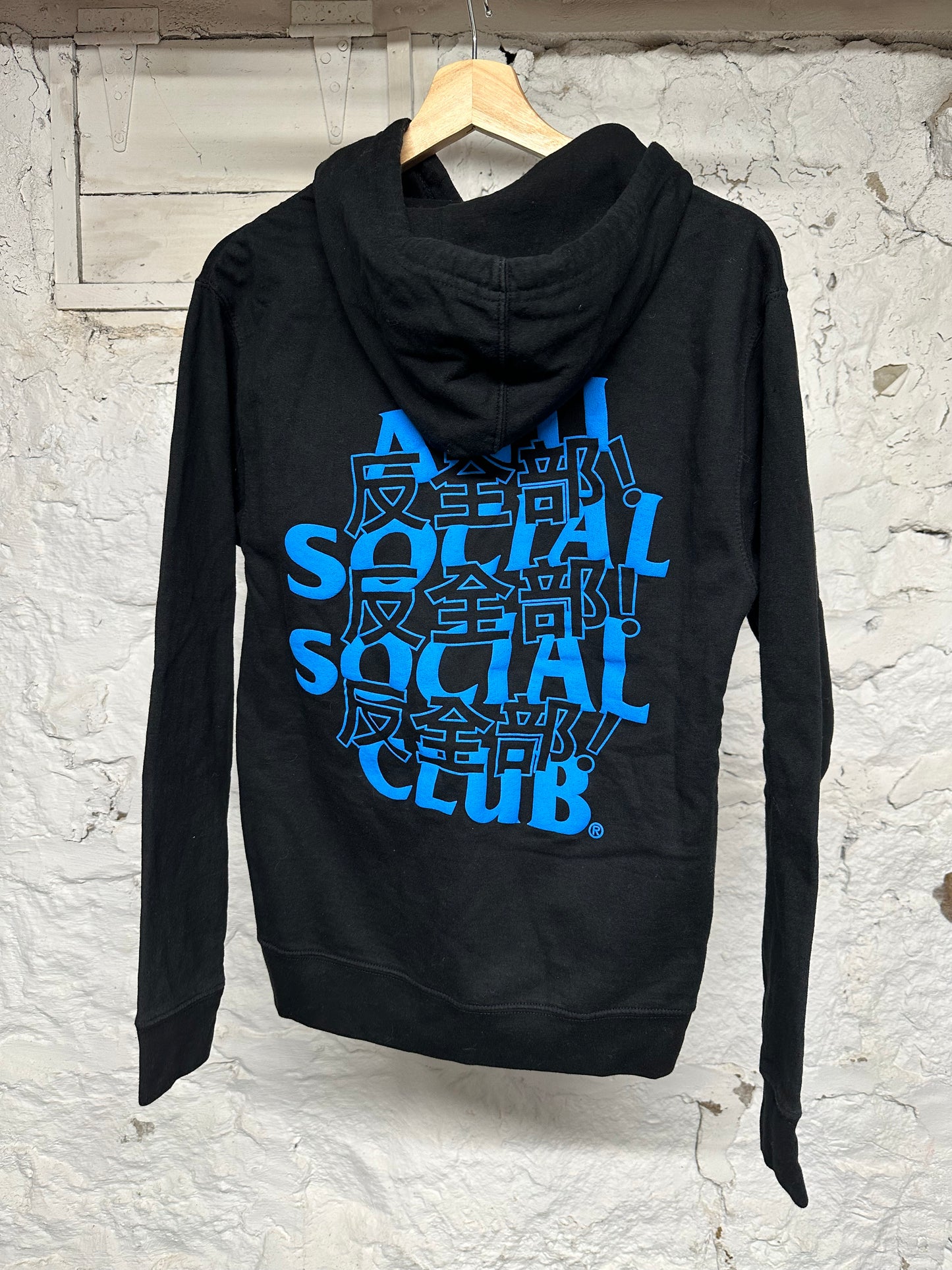 Anti Social Social Club Blue Logo Black Hoodie Sz S
