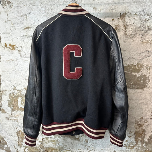 Celine Burgundy C Logo Leather Wool Teddy Jacket Black Sz L (52)