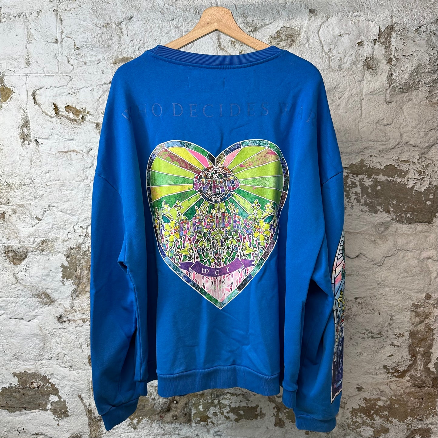 Who Decides War Stained Glass Crewneck Blue Sz XXL