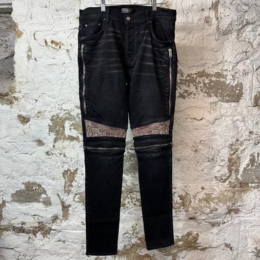 Amiri MX2 Brown Paisley Black Denim Jeans Sz 33