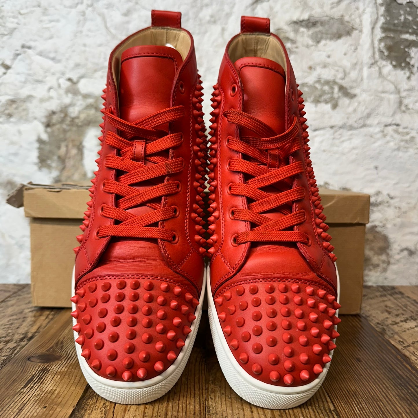 Christian Louboutin High Red Leather Spike Sneaker Sz 11 (44)