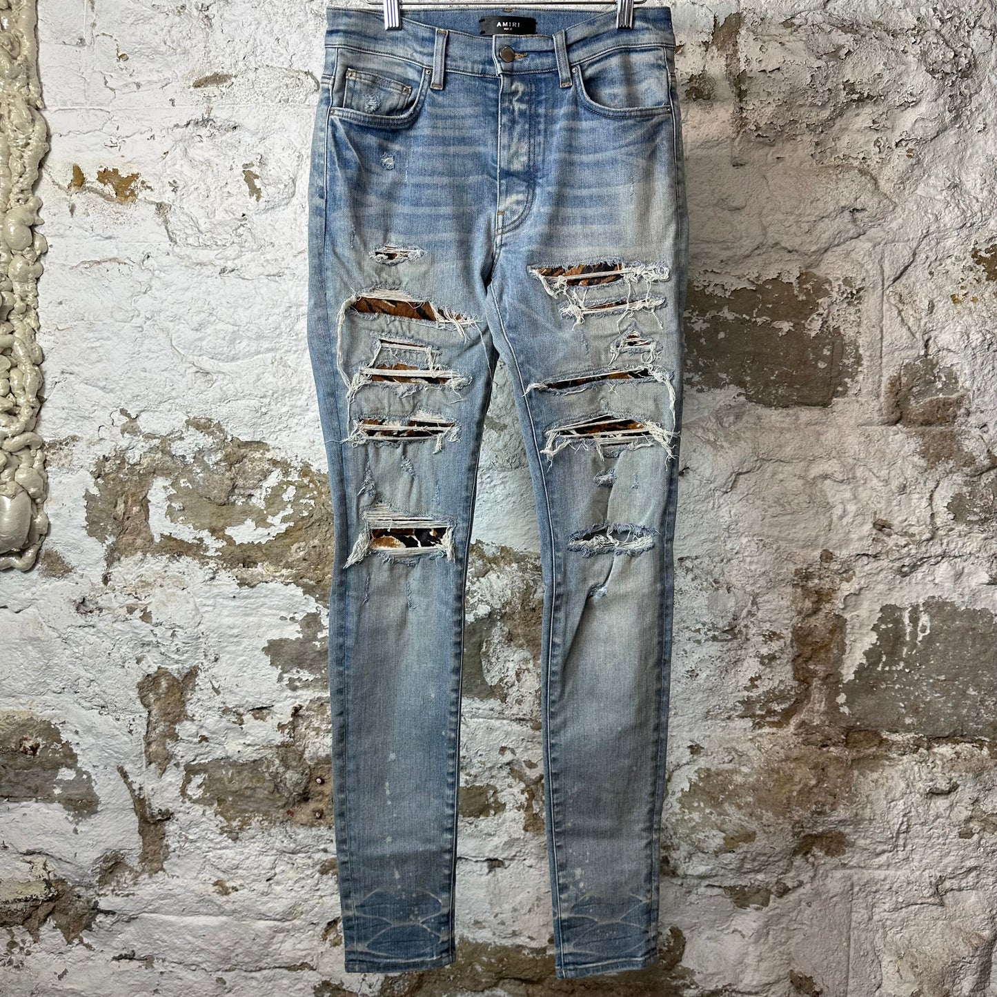 Amiri Leopard Thrasher Blue Denim Jeans Sz 31