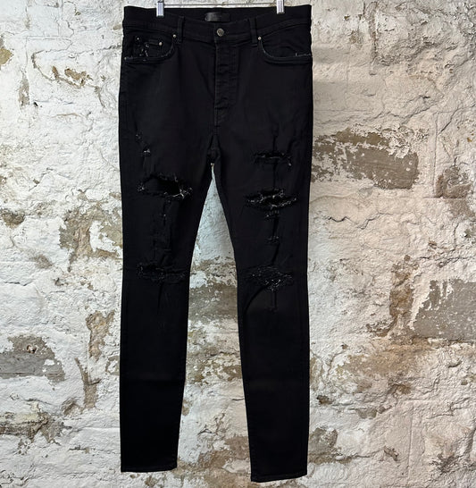 Amiri Distressed Plain Black Denim Jeans Sz 36
