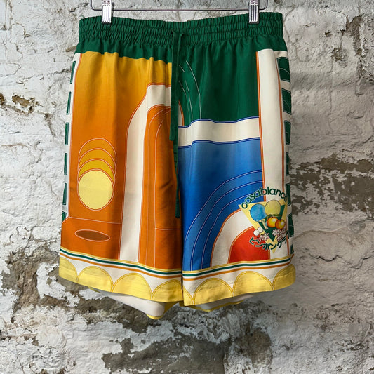 Casablanca Paysage Multicolor Silk Shorts Sz XL