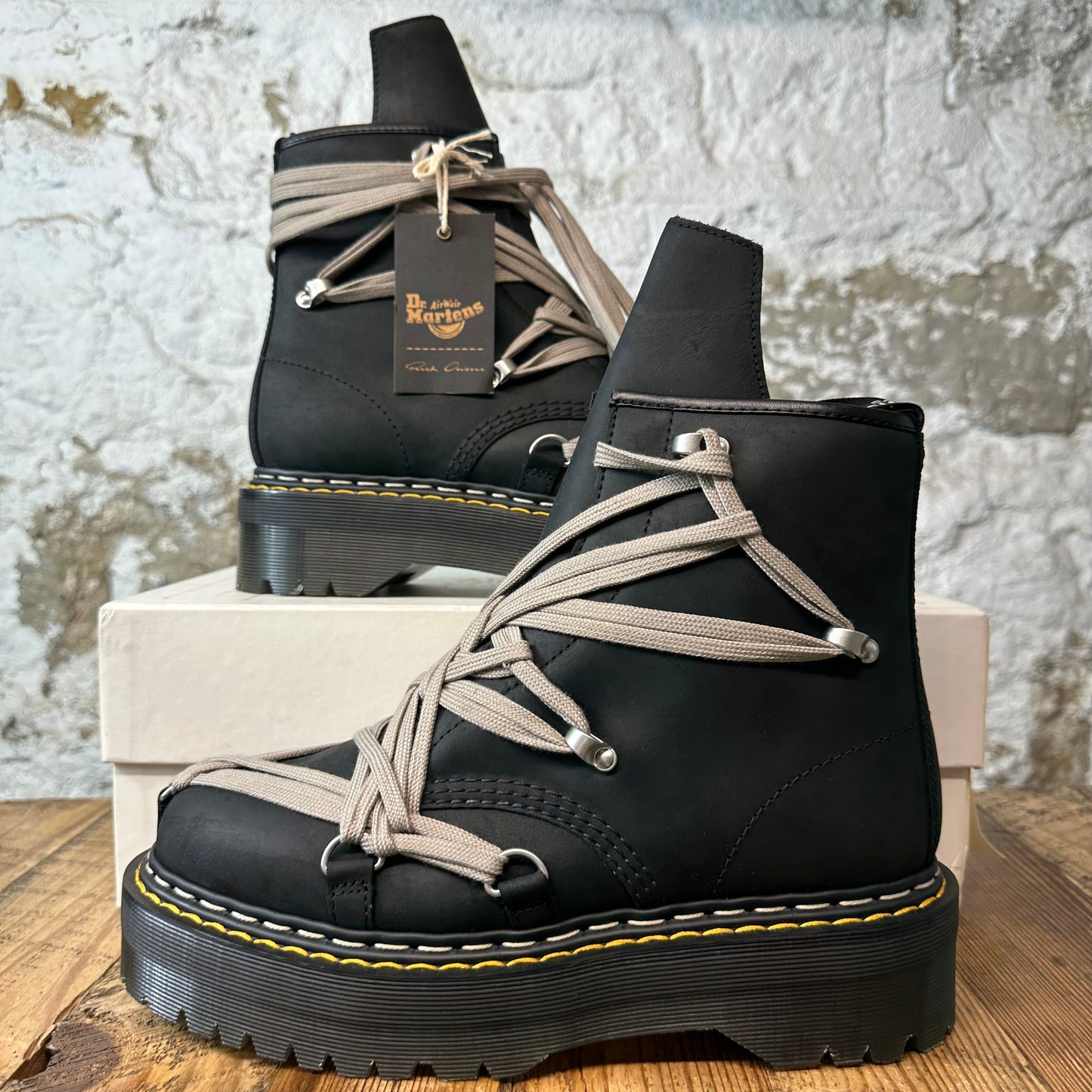 Rick Owens 1460 Quad Sole Megalace Boot Black Sz 9 DS