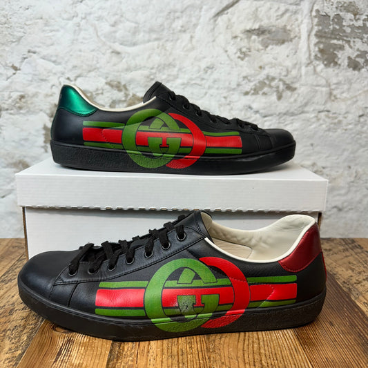 Gucci Green Red Logo Black Ace Sneaker Sz 12 No Box