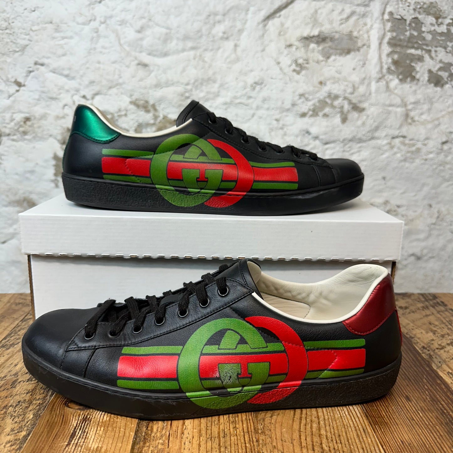 Gucci Green Red Logo Black Ace Sneaker Sz 12 No Box
