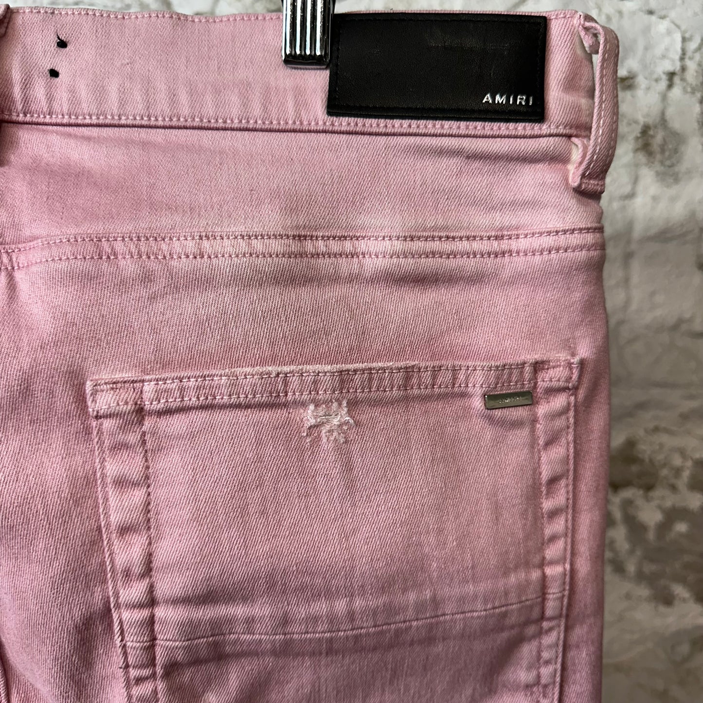Amiri MX1 Pink Leather Pink Denim Jeans Sz 34