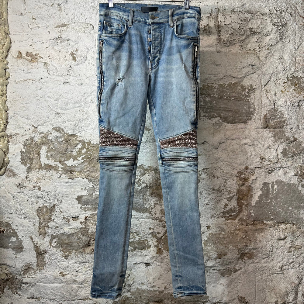 Amiri MX2 Brown Paisley Blue Denim Jeans Sz 30