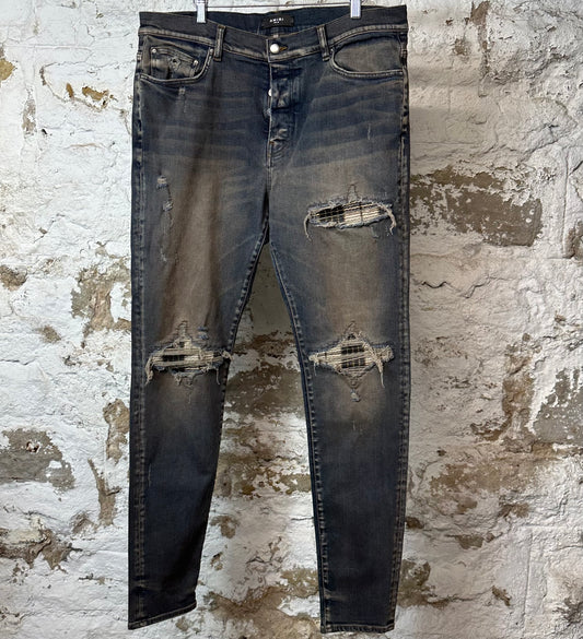 Amiri MX1 Plaid Dirty Blue Denim Jeans Sz 38